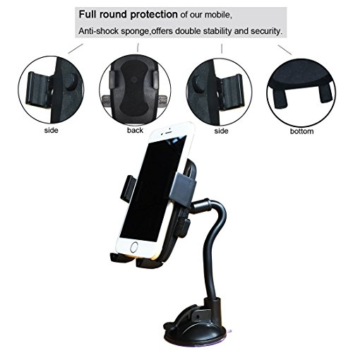 Premium Car Mobile Phone Holder with Ultra-Sticky Suction Cup Compatible for iPhone Samsung and more Smartphones Universal Gooseneck Car Mount, Black