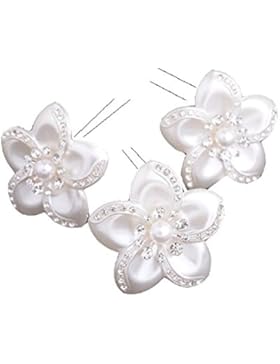 3 XL Haarnadeln Tiara Haarblume Haarschmuck Strass Perlen Hochzeit Kommunion Braut Taufe Haarnadeln XL Haarnadeln