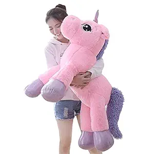 Shanshu Pink Unicorn Teddy Bear ? Giant, Soft Fur Fabric, Smooth, Cute, Huggable, Lovable Playing Toys for Girls, Kids, Children, Couple, Home Decor (100,3 cm Long)
