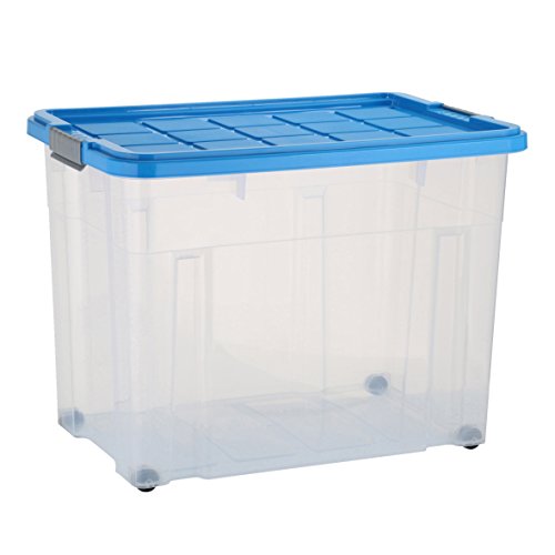 axentia Aufbewahrungsbox mit Rollen & Deckel – Stapelbox aus Kunststoff 80 Liter – Eurobox transparent – Aufbewahrungskisten stapelbar – Universalbox Ordnungssystem anthrazit-grau, blau oder gelb, 60 x 40 x 44,5 cm - 10