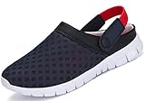 Bequem Pantoletten SAGUARO Sommer Unisex Atmungsaktiv Clogs Flach Hausschuhe Mesh Slippers Muffin Drag Pantolette Outdoor Strand Schuhe rutschfest Hollow Sandalen für Damen Herren, Rot 46