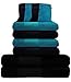 Produktbild Liness 10 tlg Handtücher Set schwarz türkis 4 Handtücher 50x100 cm 2 Duschtücher Badetücher 70x140 cm 4 Waschhandschuhe 100% Baumwolle Frottee Handtücher schwarz türkis petrol