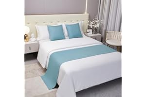 Morbuy Bed Runners and Matching Cushions Set, Scarves Bed Runners Hotel Bed Scarf Bedding Bed Towel Solid Colour Bedspread Protection for Living Room Bedroom Hotel (50x240+50x50cm,Sky Blue)