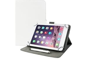 Emartbuy Universal 7-8.8 Inch White Multi Angle Folio Wallet Case Cover With Card Slots and Stylus Pen Compatible With Selected Devices Listed Below