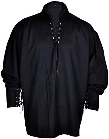 Pirate Renaissance Casual Summer Hippie Shirt Medieval Men Costume Black Color Large Size
