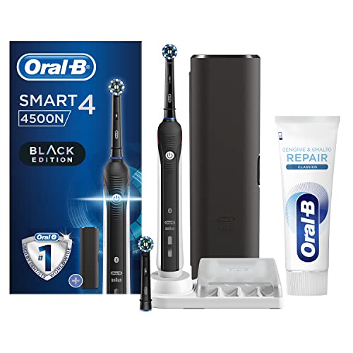 Oral-B Spazzolino Elettrico Ricaricabile Smart 4 4500 Nero + Dentifricio Oral-B Gengive & Smalto Repair Classico. 1 Spazzolino, 1 Dentifricio