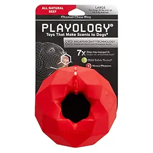 PLAYOLOGY - Channel Chew Ring Dog Toy - Large - Engaging All-Natural Beef Scent