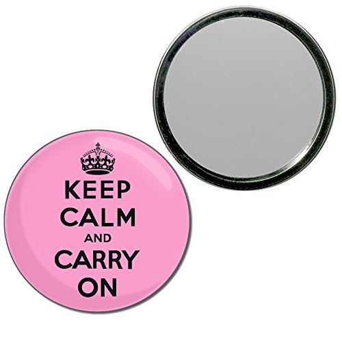 Pink Keep Calm and Carry On - 55mm Round Compact Mirror