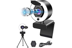 Banral 1080p Webcam mit Mikrofon Full HD Autofokus Streaming Webcam mit Ringlicht, Web Kamera für PC Laptop Desktop Mac, Zoom/YouTube/Skype/Facetime,Videokonferenzen/Spielen(mit Stativ)