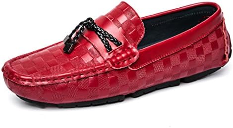 Men's Loafers Casual Slip Ons Mocassin Driving Office Work School Shoes Soft Leather Flats Red QIANLING COLLECTION UK7.5