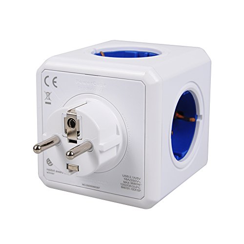 Allocacoc PowerCube 2 USB Port 4 Verteiler Reiseadapter mit Rücksetzbare Sicherung Steckdose 230V Schuko, Cobalt Blau - 4
