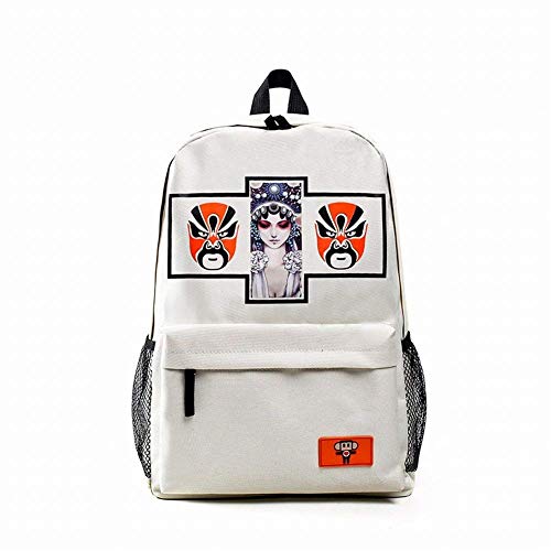 Eeayyygch Fashion Retro Multi-Figure Female Shoulder Bag Nylon Soft Surface Trendy Girl Travel Backpack, Opera Mask - White (Color : As shown, Size : One size)
