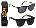 Best Gift Sets Combo of 3 Fashion Wayfarer Goggle and Sunglasses Ideal for Men Women Boys and Girls (Full BLack Square Wayfarer Matte Finish|55|Full BLack Golden Stick Square Wayfarer Rubber Finish) With Free Tpu Band Red Led RS.425.00