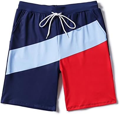HAIYOUVK Beach pants men loose large size five points quick dry plus fertilizer increase couples seaside resort hot spring bathing trunks,XXL,red and blue stripes,XXL,Red and blue