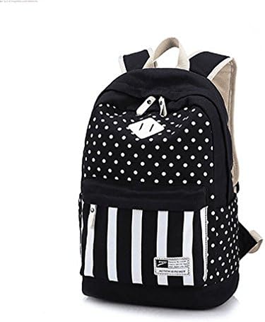 Sincek White dots bags Casual Canvas Backpack School Bag Lightweight Rucksack Black