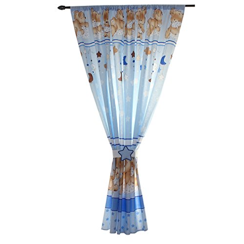 Kinderzimmer Vorhänge Gardinen 2er SET 155 x 155 cm Dekoschal mit Zierband und Stern, Farbe: Bärchen Blau, Größe: ca. 155×155 cm - 4