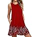 Produktbild Junjie Damen Kleider Sommerkleid Boho Partykleid Cocktail Short Minikleid Abendkleid O-Ausschnitt Knopf Kleid Langarm Strand Lange Casual Blumen Bedruckt Boho T-Shirt Kleider Minikleid Freizeit