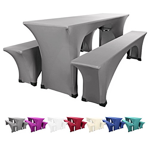 Gräfenstayn Stretch Biertischhusse Leopold 3er Set für Bierzeltgarnitur -70cm oder 50cm Tischbreite- Bierbankhussen (50 x 220 cm, Anthrazit)