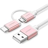 UGREEN Type C Micro usb cable 0.5m 2 in 1 Micro USB Type C to USB A Data Cord Syncing and Charging lead with Aluminium Case for Type C phones and Android Phones Like Google Nexus 5X, 6P, Pixel C, OnePlus 2,HuaWei P9, Lenovo ZUK Z1,Rose Gold