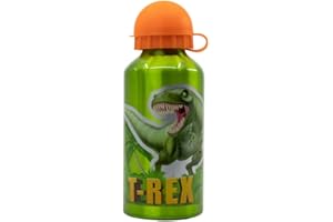 ILS I LOVE SHOPPING - Gourde, bouteille en aluminium pour enfants, 400 ml, avec bec rétractable, pour l’école et le sport (Dinosaures T-Rex)