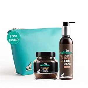 mCaffeine Coffee-Choco Cocktail Kit with Body Scrub and Lotion | Exfoliate and Moisturize Dry Skin in Winters | with Free Travel Pouch