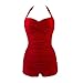 Janecrafts Women's Halter Neck Swimuits Rouched Bust Low Cut Jumpsuit Swim Suit Backless Swim Clothing