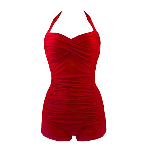 Janecrafts Women's Halter Neck Swimuits Rouched Bust Low Cut Jumpsuit Swim Suit Backless Swim Clothing