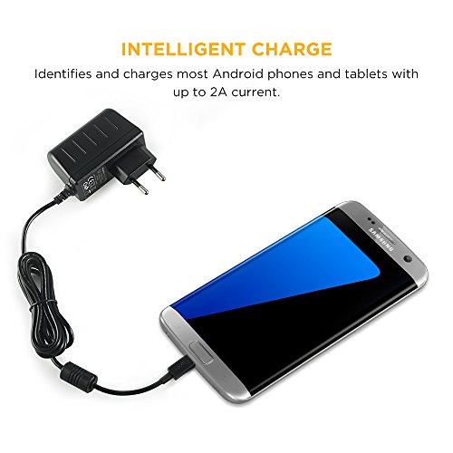 EasyAcc Â® Micro caricabatterie AC USB 5V 2A adattatore del caricatore UE per quasi tutti gli smartphone telefoni cellulari e Android Tablet PC MP3 MP4 GPS Nero