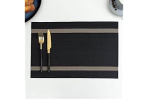 HOME FIXED Manteles Individuales, Lavables, Salvamanteles, PVC Antideslizantes, Resistentes al Calor, Juego de 4 (Azu+Marrón+Negro) (4, Negro)