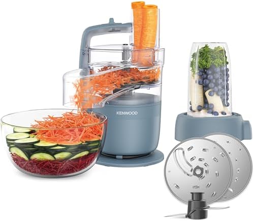 Kenwood MultiPro Compact – Robot da Cucina Multifunzione con Express Serve, Lama in Acciaio Inox, Dischi Affetta e Grattugia, Personal Blender 600 ml, Funzione Pulse, Blu Tempesta (FDP23.380GY)