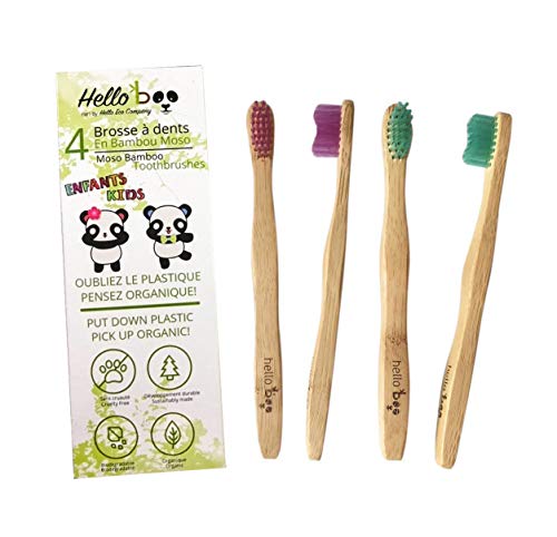 Cepillo de dientes de bambú para adultos, paquete de 8 cepillos de dientes biodegradables - Bambú Moso orgánico ecológico con asas ergonómicas y cerdas de nailon medio libre de BPA | por HELLO BOO