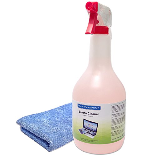 Blum - Set Bildschirmreiniger 1000ml + Mikrofasertuch ca. 40x40 cm. Für die perfekte Reinigung von Apple iPhone | iPad | iPad Mini | iPad Air | iPad Pro | iMac | MacBook | MacBook Air | MacBook Pro | Watch - Umweltfreundlich und biologisch abbaubar - 100% MADE IN GERMANY