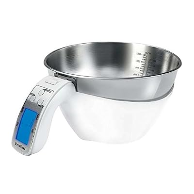 Terraillon Mix Bowl, Balance de Cuisine avec Bol Inox Amovible (1,5 L), Tare Automatique, Portée 5 kg, Blanc