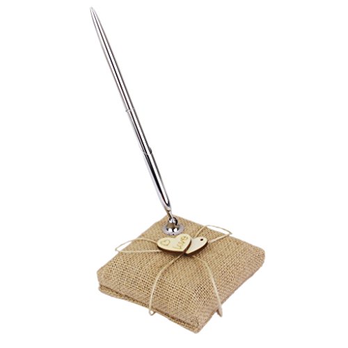 Pluma de Firma Soporte Arpillera Estilo Vintage Decoración para Boda