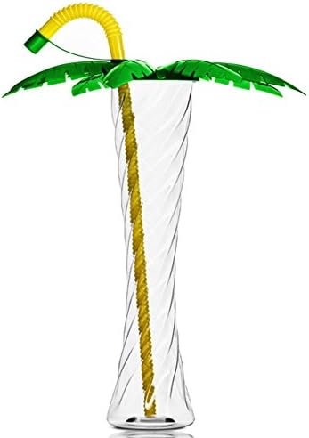 PALM TREE CUPS Fancy Slush Summer Party Goblets Sorbet Granity Smoothie 350ml 12oz (Green with yellow straw, 1 box - 54 cups)