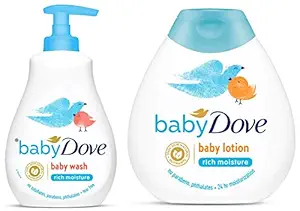 Baby Dove Rich Moisture Hair to Toe Baby Wash, 400 ml & Rich Moisture Nourishing Baby Lotion (200ml) Combo