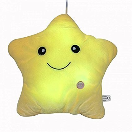 Cojín de peluche con luz led, Rainbow Fox, color rosa, amarillo, blanco, lila y azul, suave cojín para camping y viajes