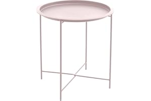 Acomoda Textil – Mesa Auxiliar Plegable de Metal para Recibidor, Salón y Oficina. Mesita de Café Redonda para Centro con Bandeja Extraíble Decorativa, Cómoda y Ligera 40x51 cm. (Crema)
