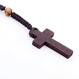 DonDon Holz Rosenkranz mit hellbraunen Perlen und dunkelbraunem Kreuz - 2