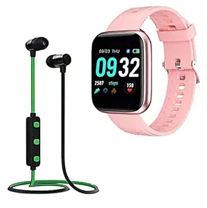 Elevea Combo Pack of 2 Items - Bluetooth D116 SmartWatch with Heart Rate & Blood Pressure Monitor, Sleep Monitor, Sport Wireless Bluetooth Magnet Headset (4 Year Warranty)