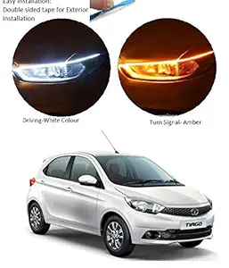 PRIKNIK Car Led Strip for Headlight White Daytime Running Light, Turn Signal Yellow/Amber Indicator Light Lamp DRL 12v (Left&Right), 24 Inches Dual Tape Compatible with Tata Tiago