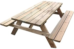 Jardipolys Table de Pique-Nique en Bois avec bancs intégrés 6 Personnes - 1,77 m en Bois - 177 x 160 x 73 cm - Cerland