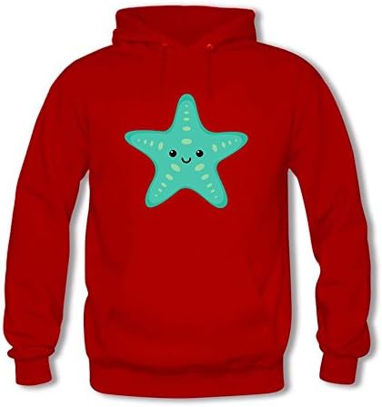 Womens Original Design Hoodie Cartoon Starfish Unisex Hooded Sweatshirt Long Sleeve Tops RedM