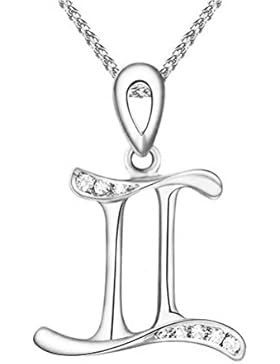 paialco Trend Sterling Silber Sternzeichen Charm Zwillinge Anhänger Halskette Rhodium plattiert