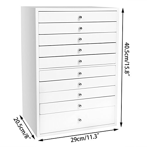 Homdox Schmuckschatullen Schmuckkästchen Uhrenkoffer Schmucklade 10 Schichten mit Schubladen Weiss - 5