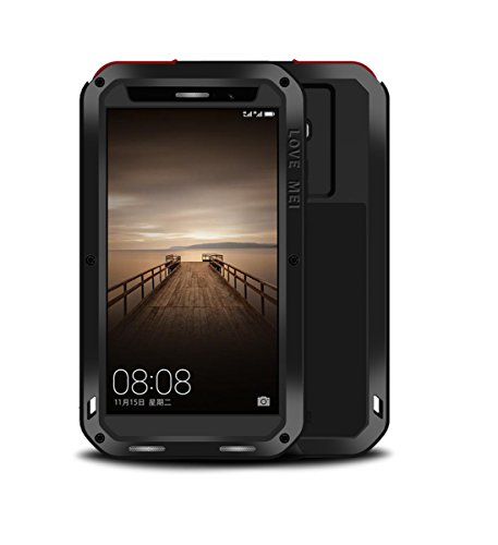 Huawei Mate 9 Funda, Love Mei Metal [Aluminio] y Silicona Antigolpes [Ultra Resistente] Antichoque Protector de Pantalla [Cristal Gorila Glass] Antipolvo compatible Carga Inalámbrica - Negro