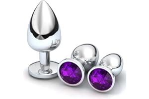 CLAGLAMATREE 3 Piezas Plug Anal Metálico,Juguetes Anales Plugs,Juguetes Eróticos para Pareja Sexuales,Butt Plug Con Crystal Diamond,Juego Plugs Anales Plata,Juguetes Eróticos para Adultos（Morado oscuro）