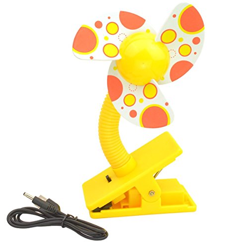 SUMERSHA Baby Clip-On Mini Stroller USB & Battery Fan for Stroller Pushchairs Crib Baby Cart (yellow)