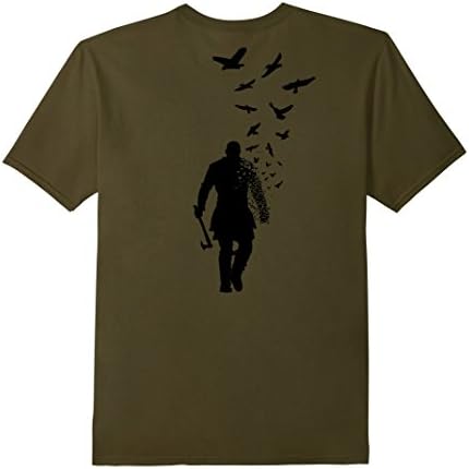 Viking Ragnar Lothbrok with Flock of Ravens Printed on Back Male Large Olive