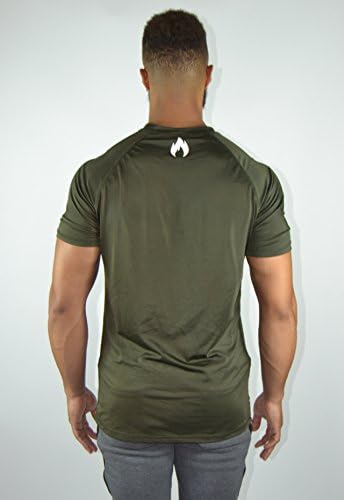 Firefitness Clothing Mens Gym Tshirt Green Colour Tapered Fit Structured ‘Spark’ (Large)